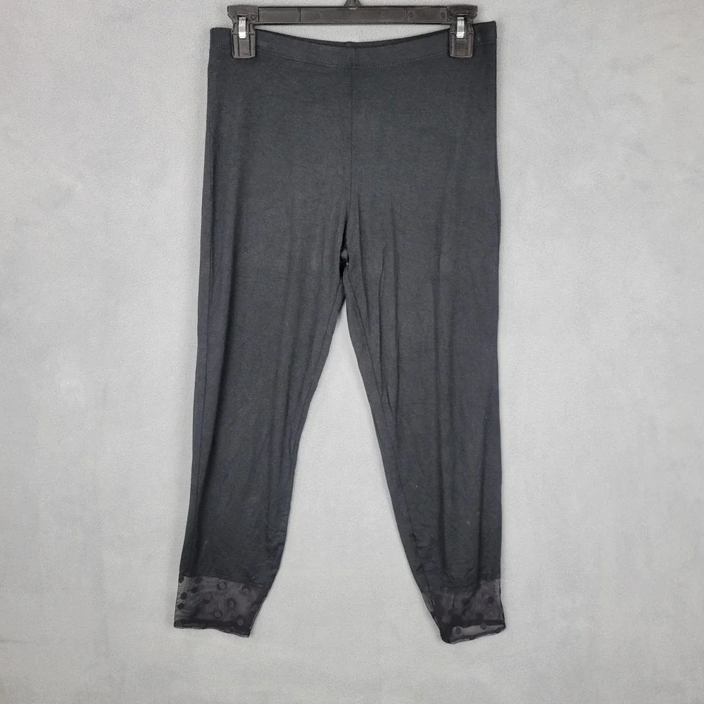 Comfy‎ USA Leggings Womens Medium Black Gray Mesh Polka Dot Cuff Made in USA